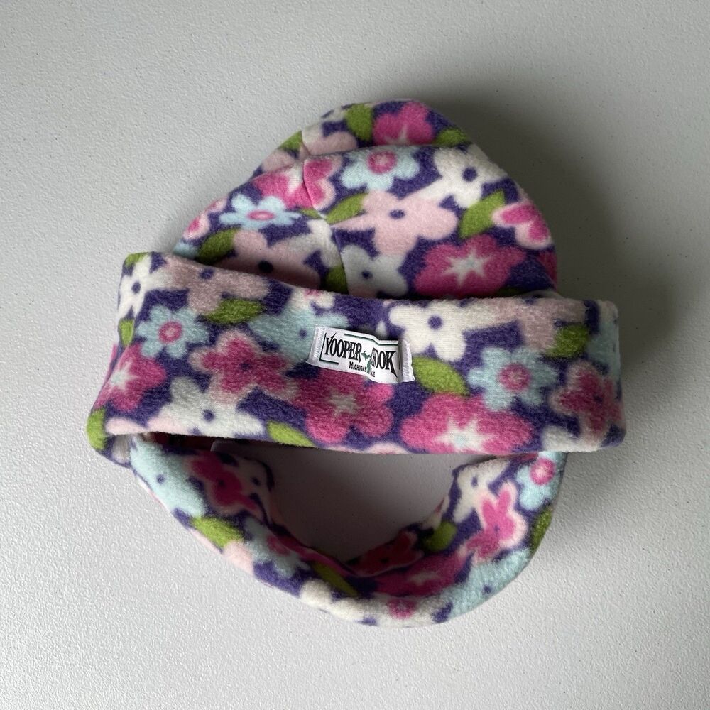 Yooper Chook Double Dome Fleece Winter Hat Facemask Made in USA Floral Size M